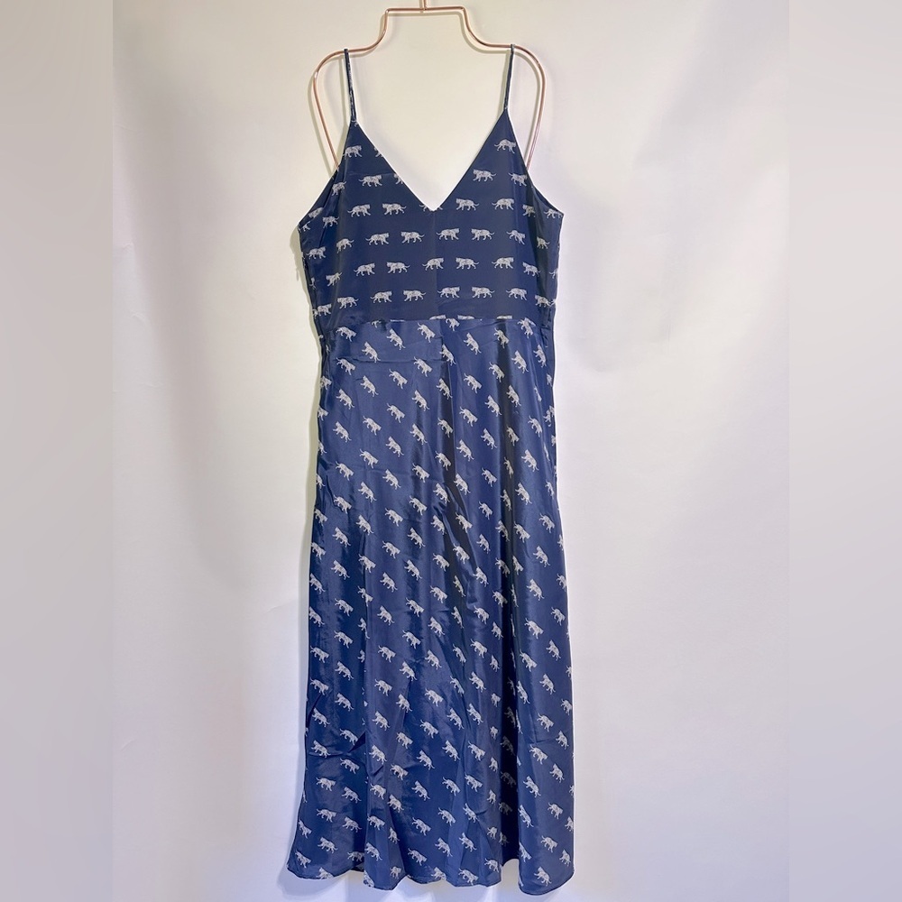 Cleobella Revel Slip Dress Navy Midi Tiger shiny sexy Goddess size medium - Picture 4 of 8